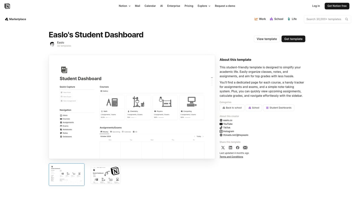7 Best Notion Student Dashboard Ideas for 2025 - Easlo's Student Dashboard