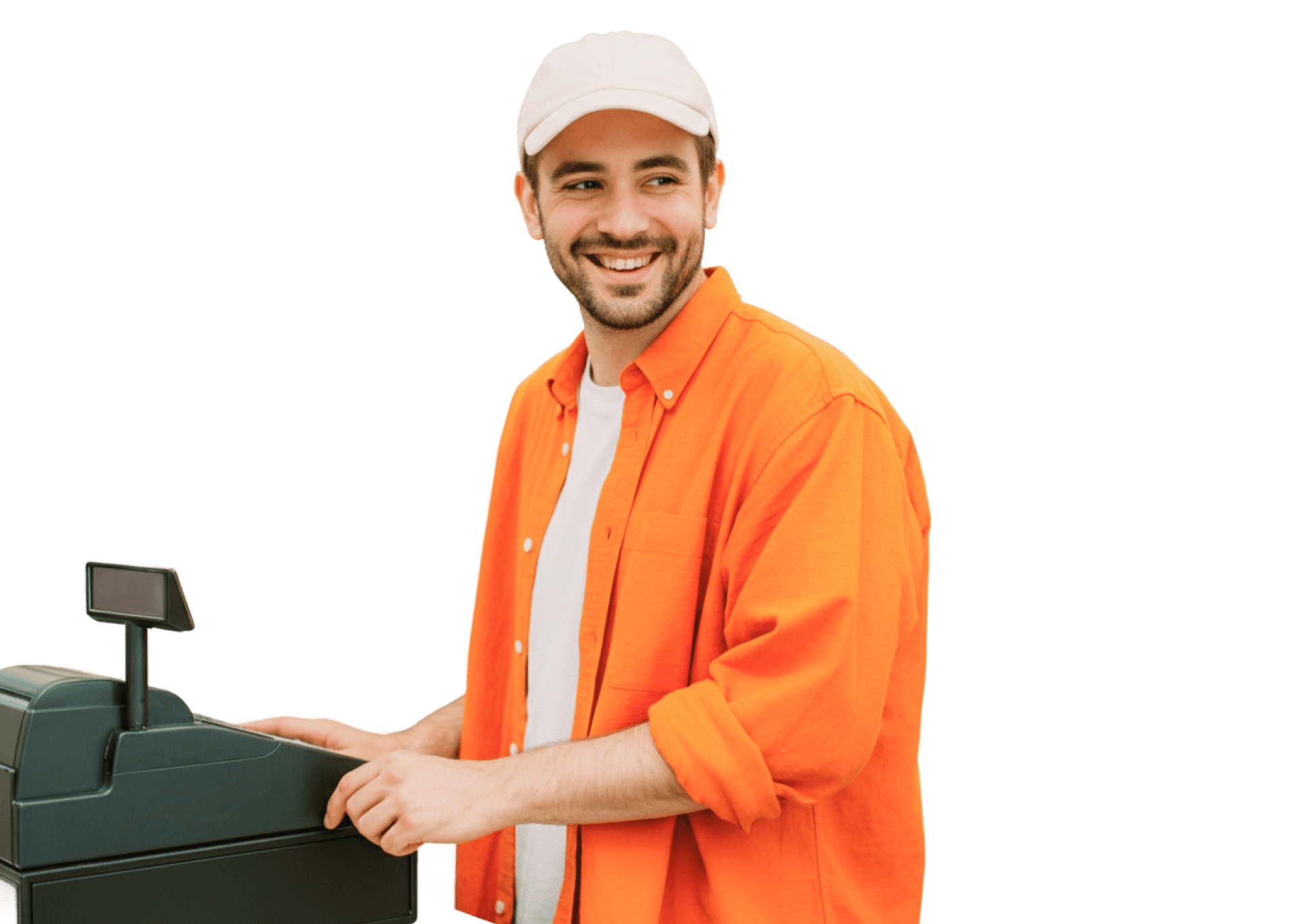 Cajero sonriente completando una venta con Addi.