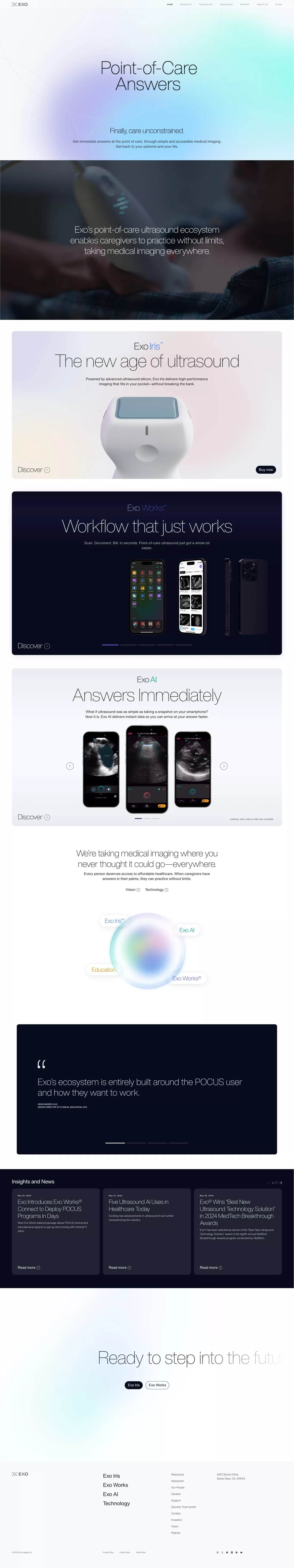 Exo® landing page screenshot showcasing Medical and Tech design