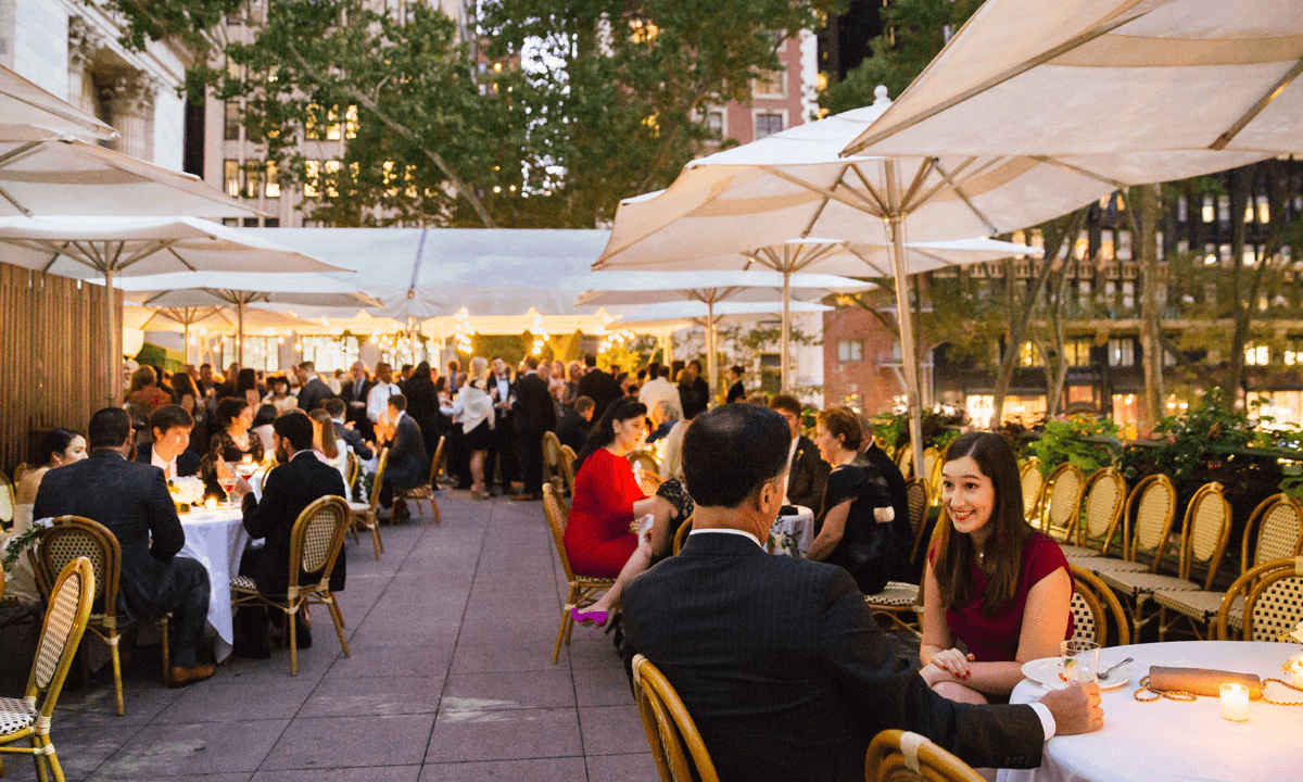 Evening dinner on a terrace in Bryant Park