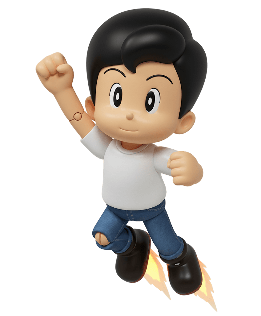 A figure of Matt as an art toy posting a flying posture.