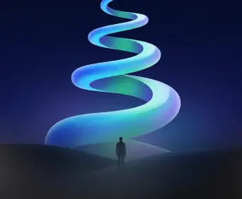 Glowing curved path leading upward