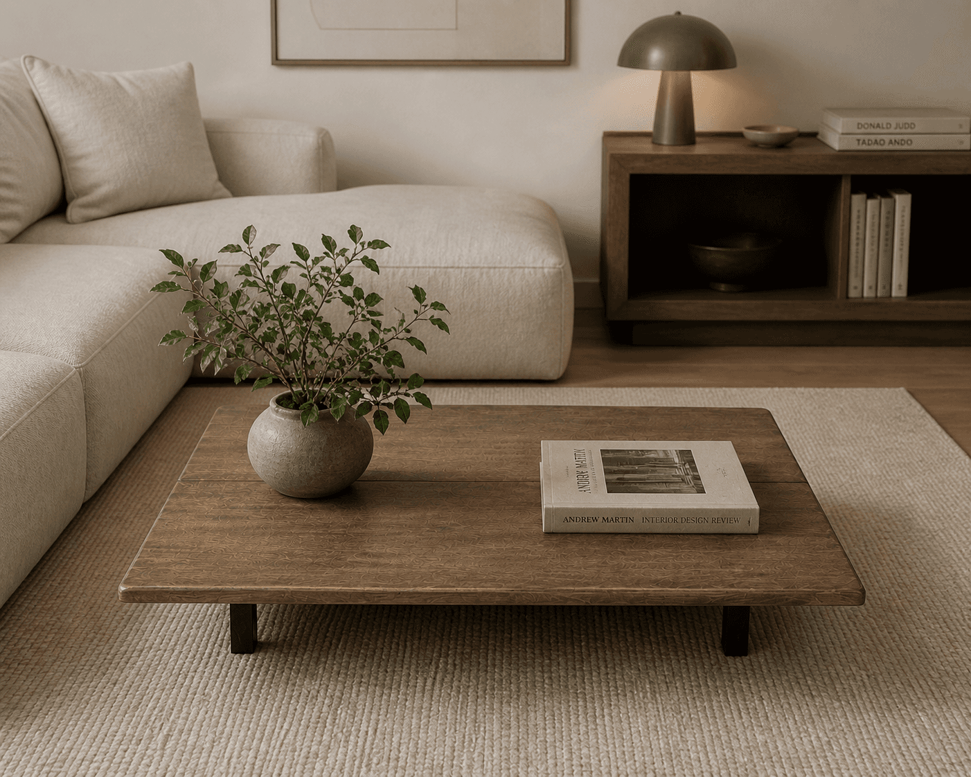 Minimalist living room with cozy ambiance