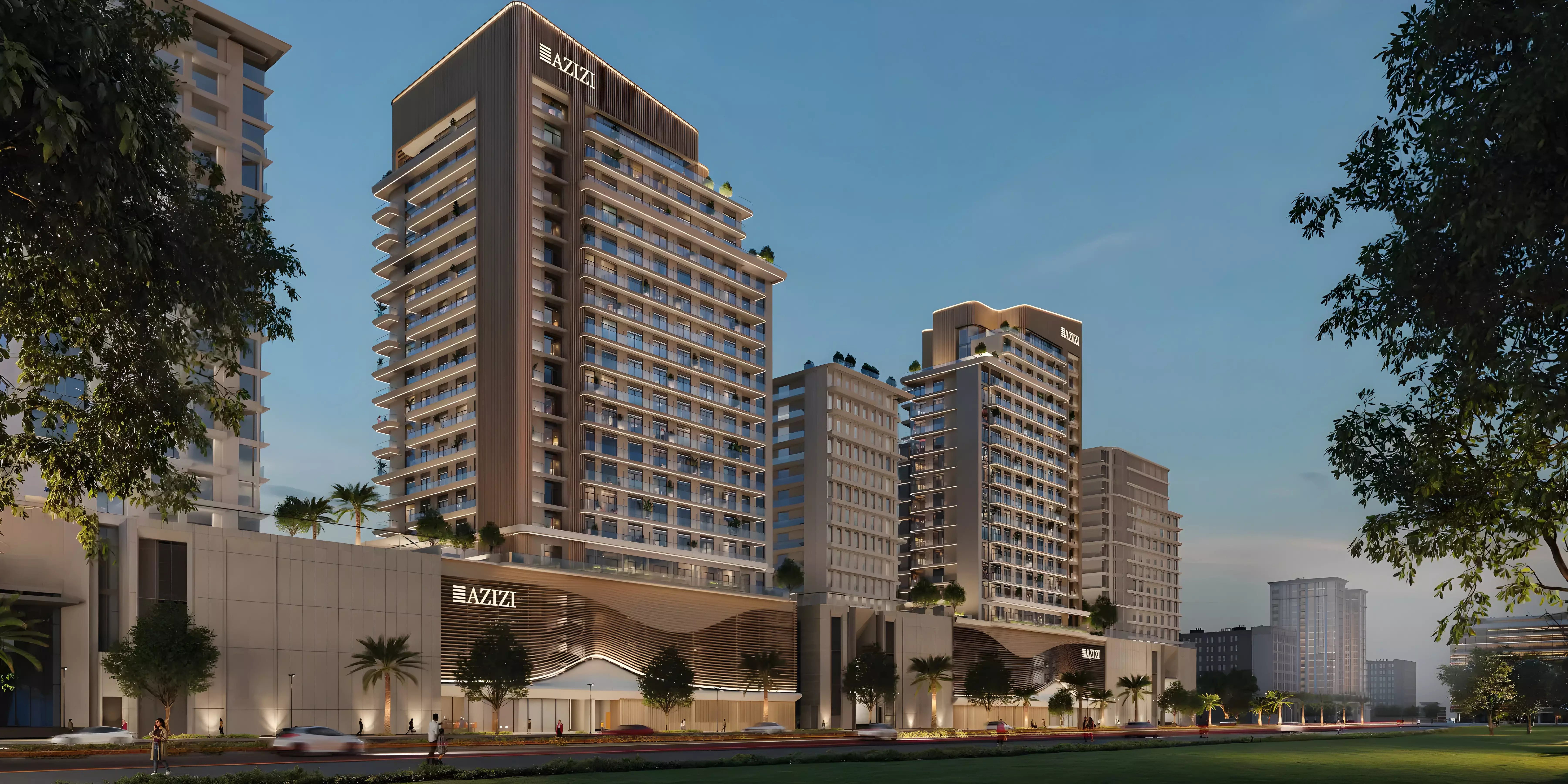 New hotel Azizi Leily under construction in Dubai by the developer, showcasing modern architecture and design.