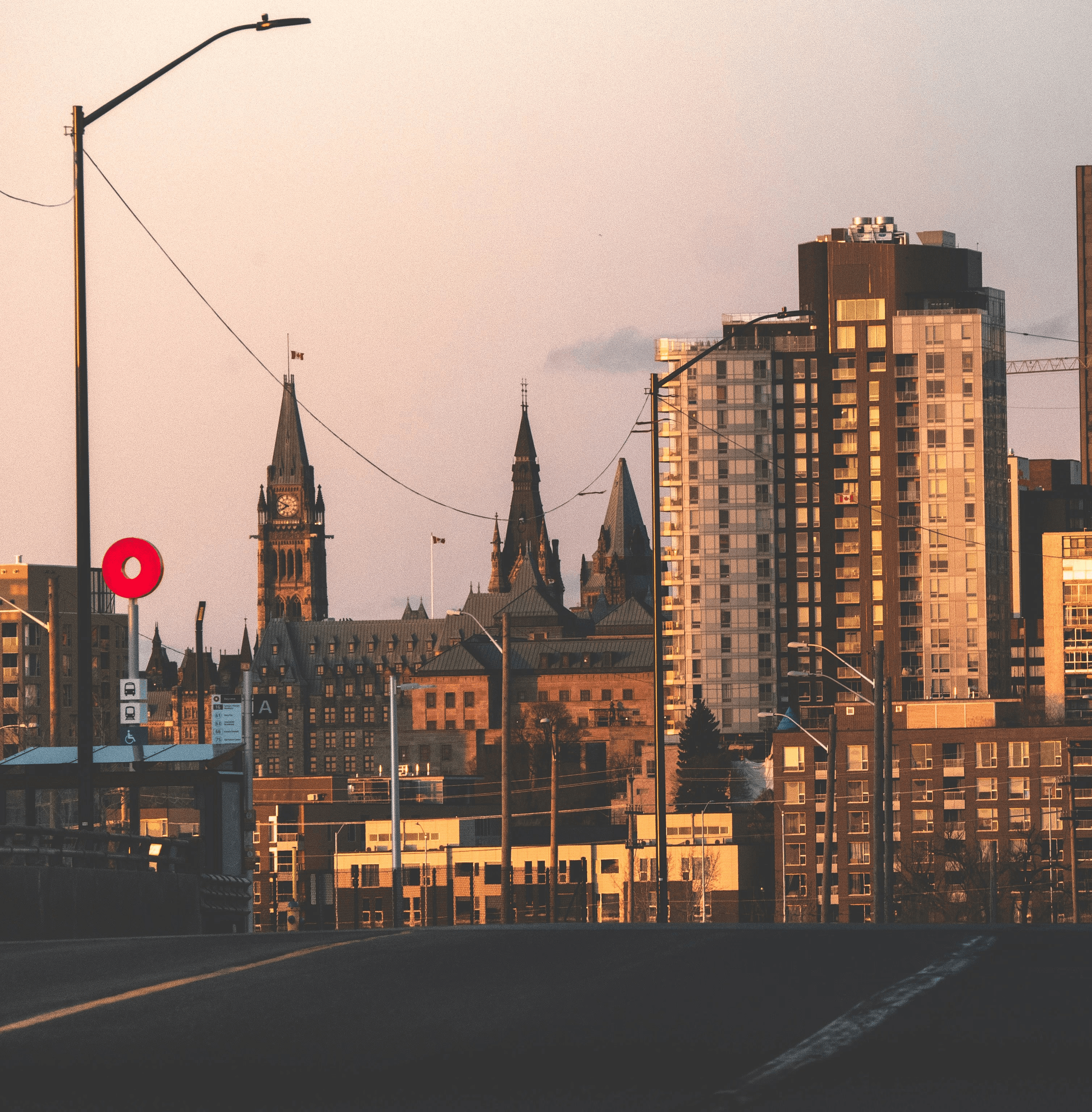 high rise buildings during sunset