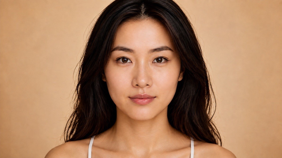 Illustrative face with smoother-looking skin
