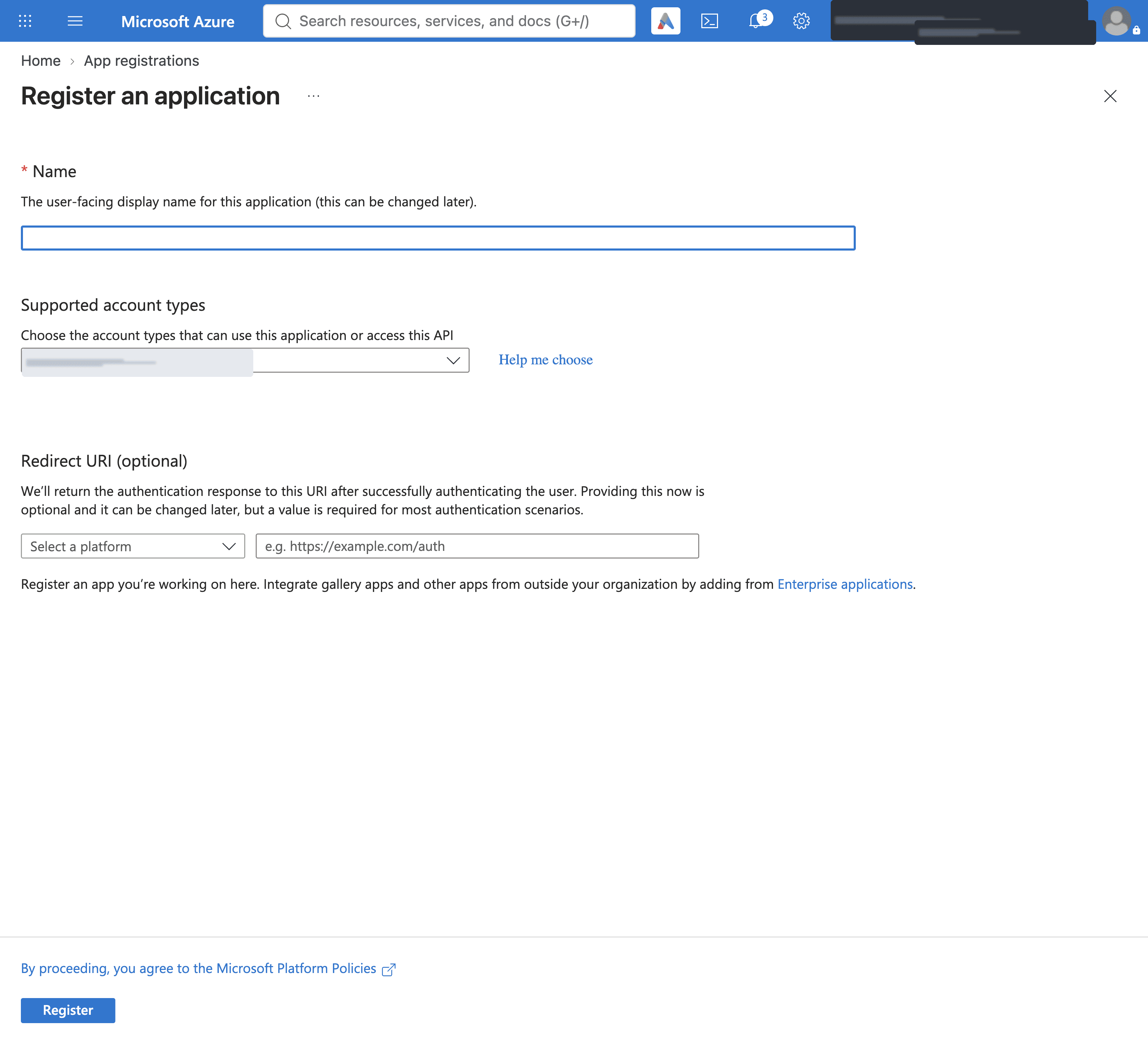 Register an application form