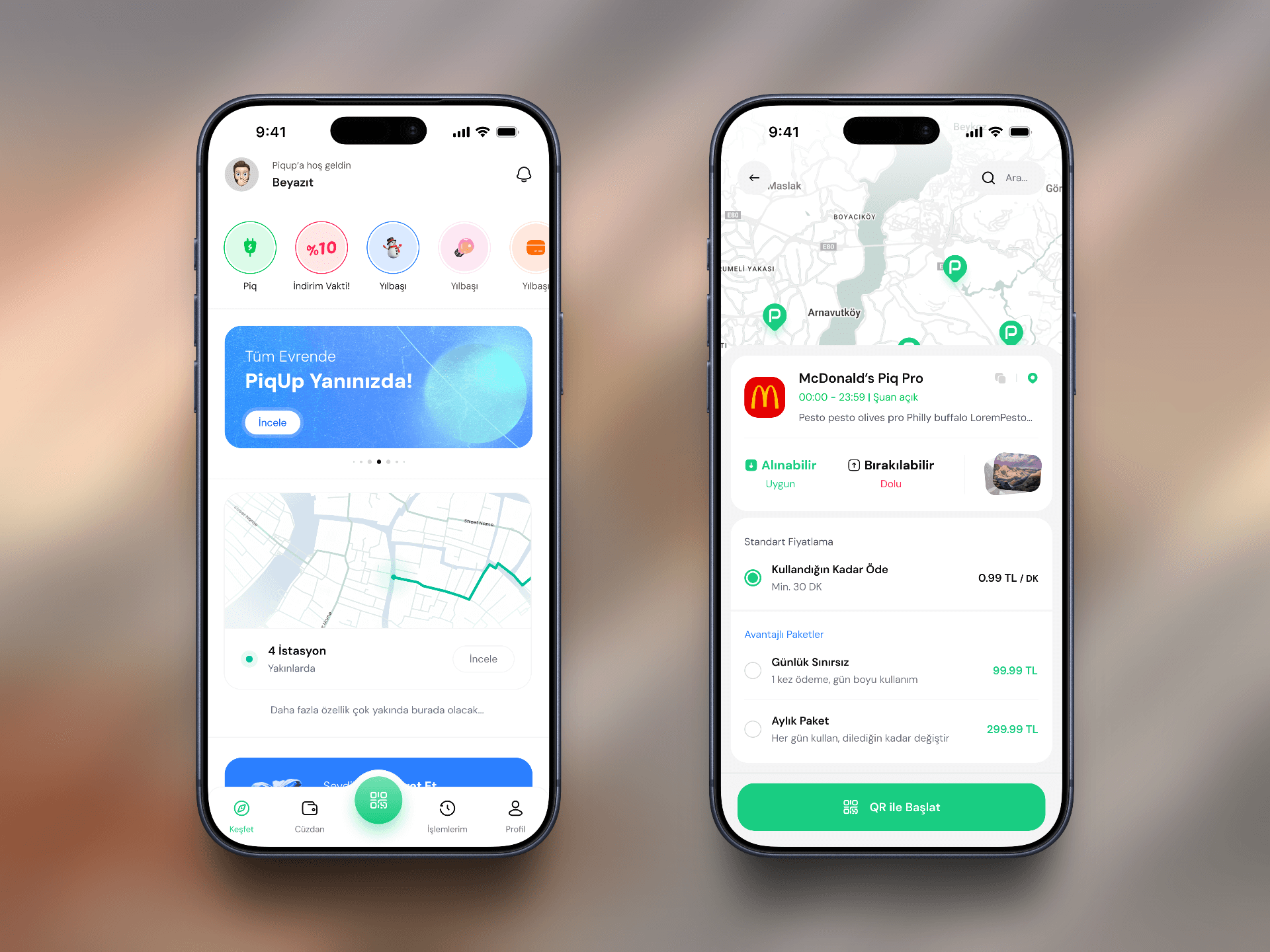 PiqUp'ın tasarım çalışmasının bir mockup içerisindeki görseli.