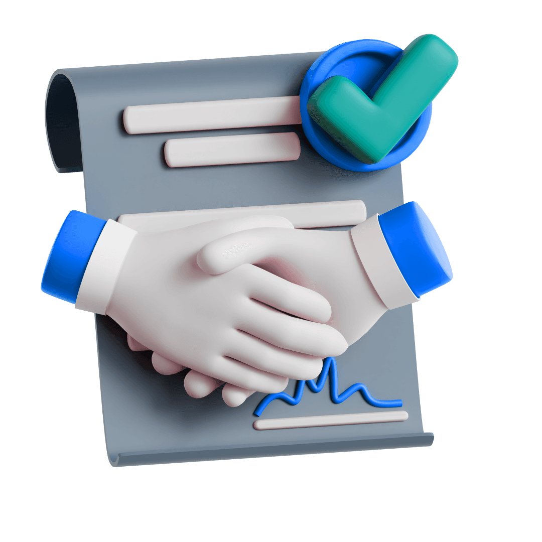 3Д изображение рукопожаитя с подписанным контрактом на фоне