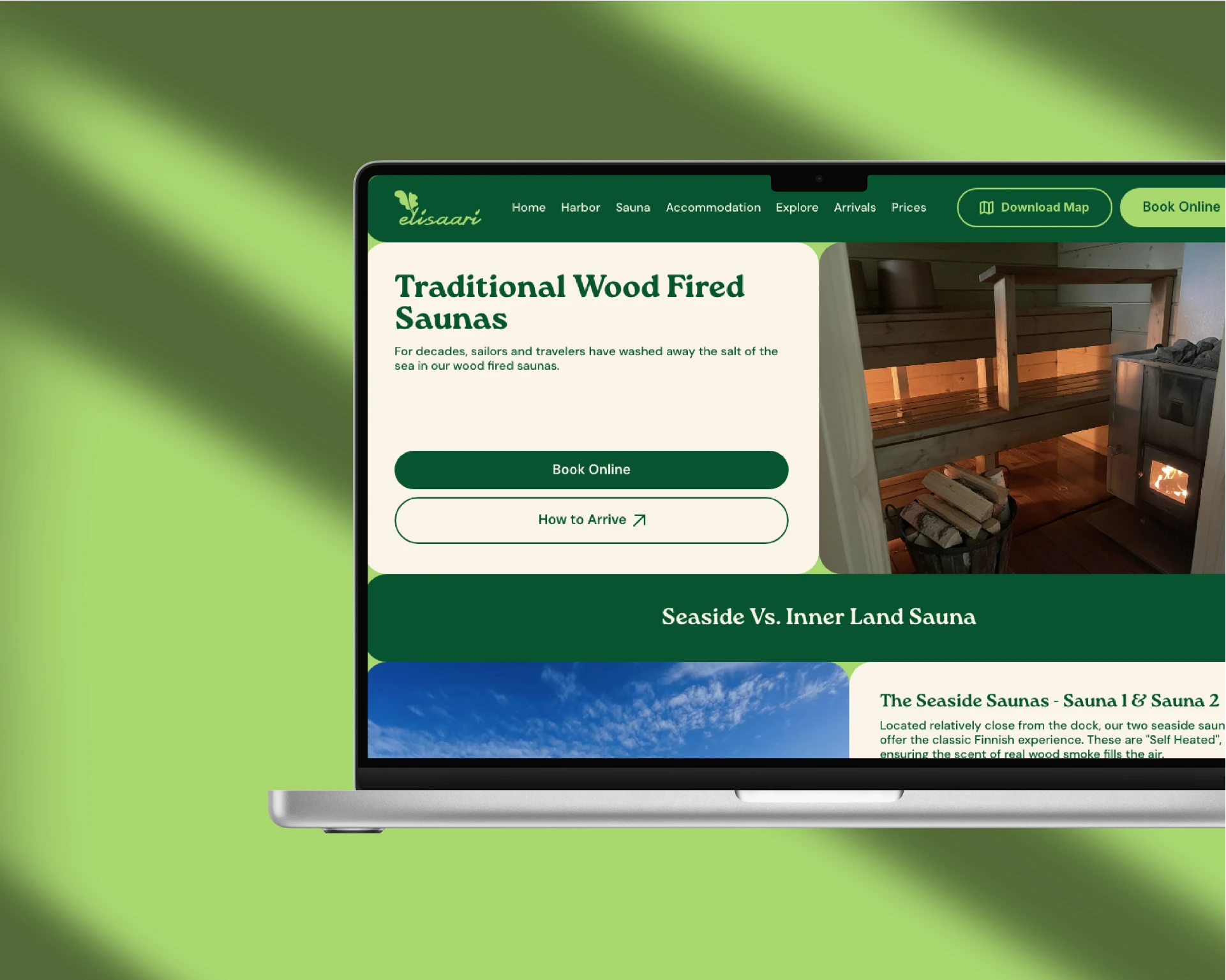 A mockup of the sauna screen desktop version.