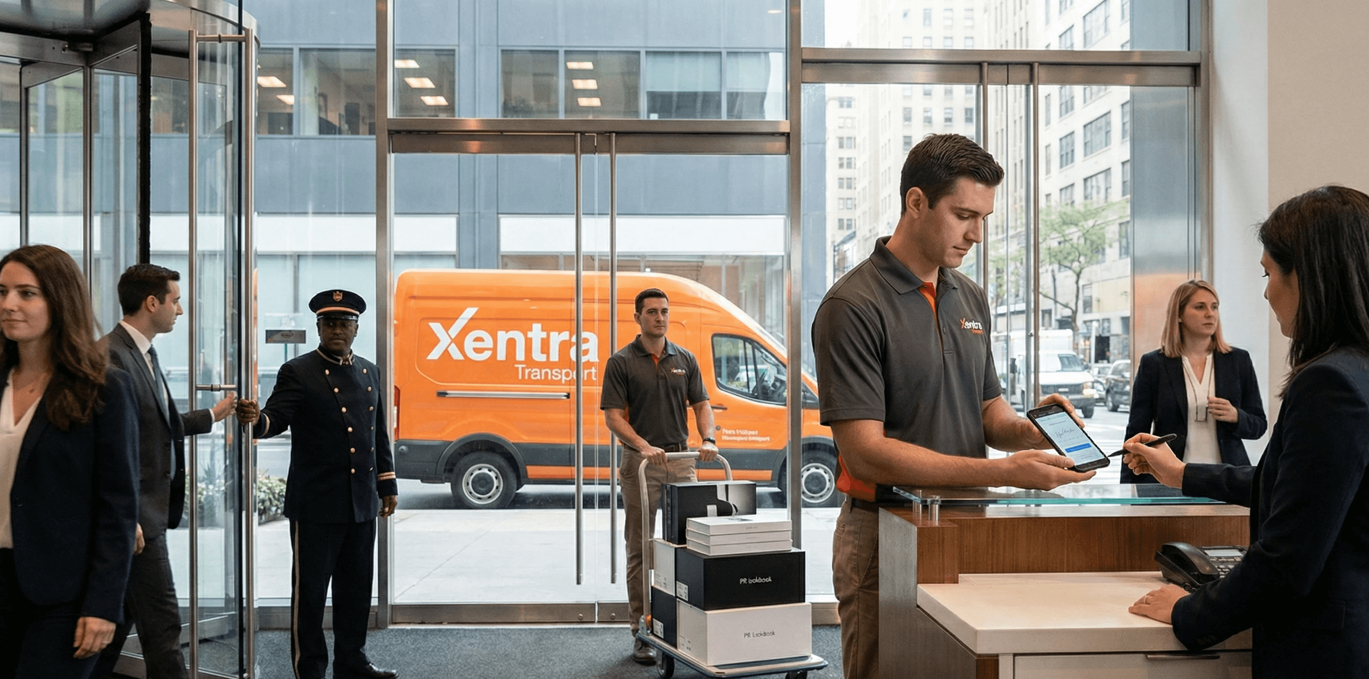 xentra team delivering showroom samples to gallery