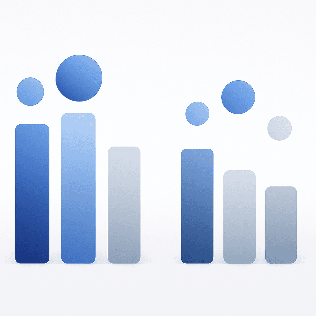 Abstract side-by-side visualization comparing Conductor and BrightEdge performance indicators