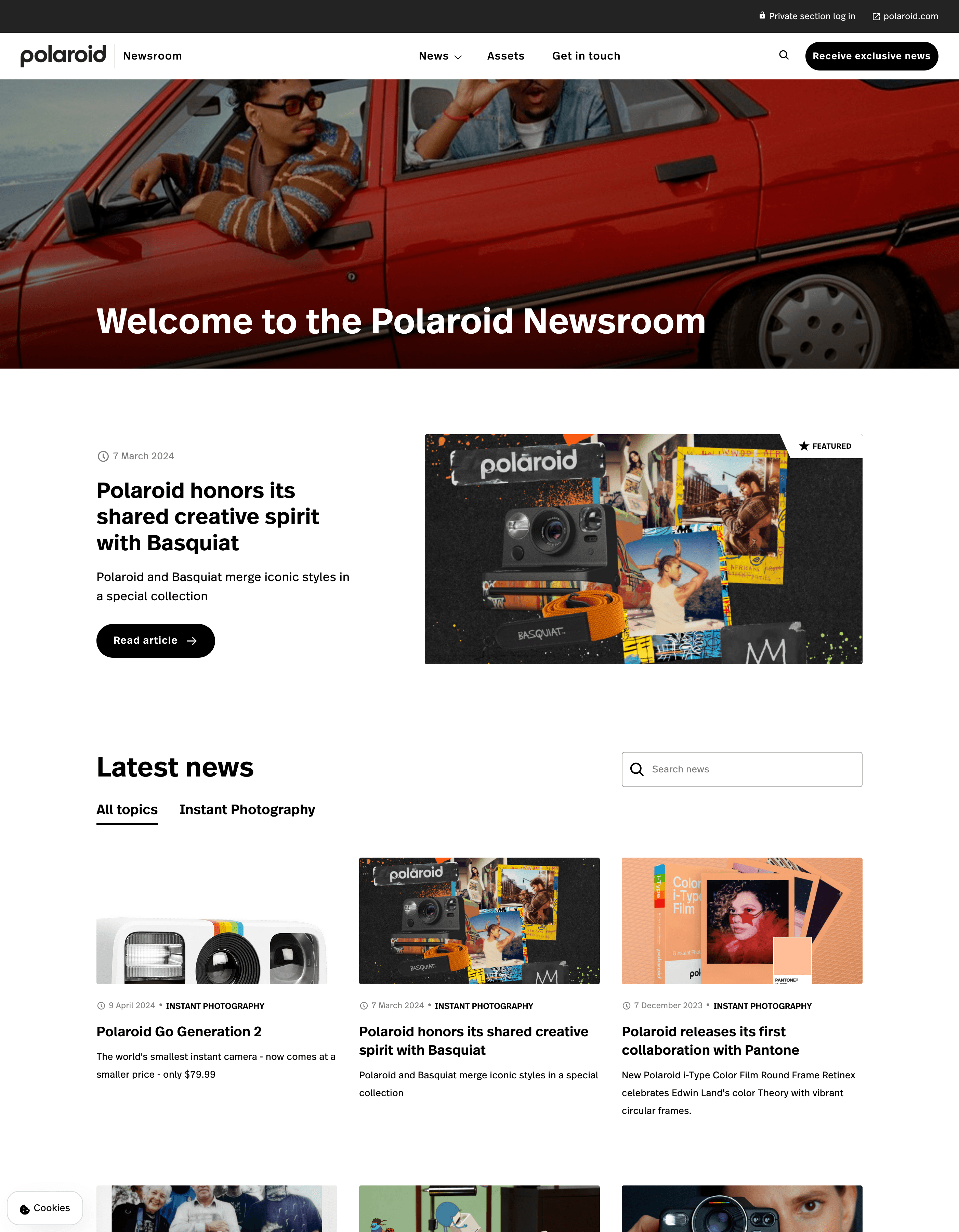 Polaroid newsroom example showcasing latest news and press releases
