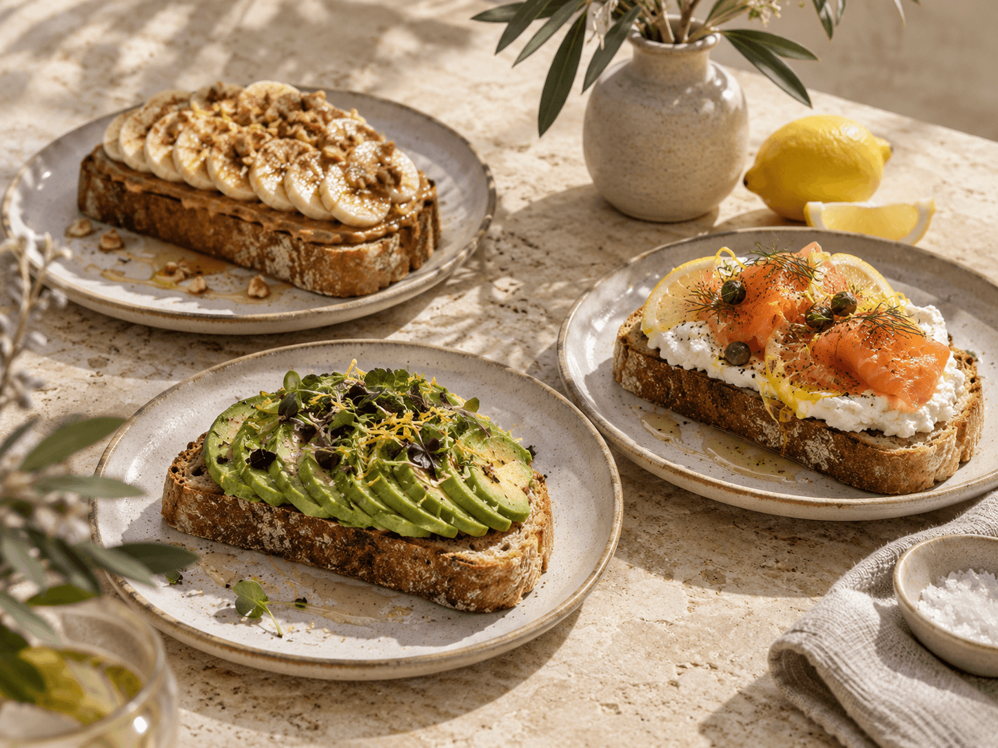 Lemondrop Toast with various toppings on tabletop