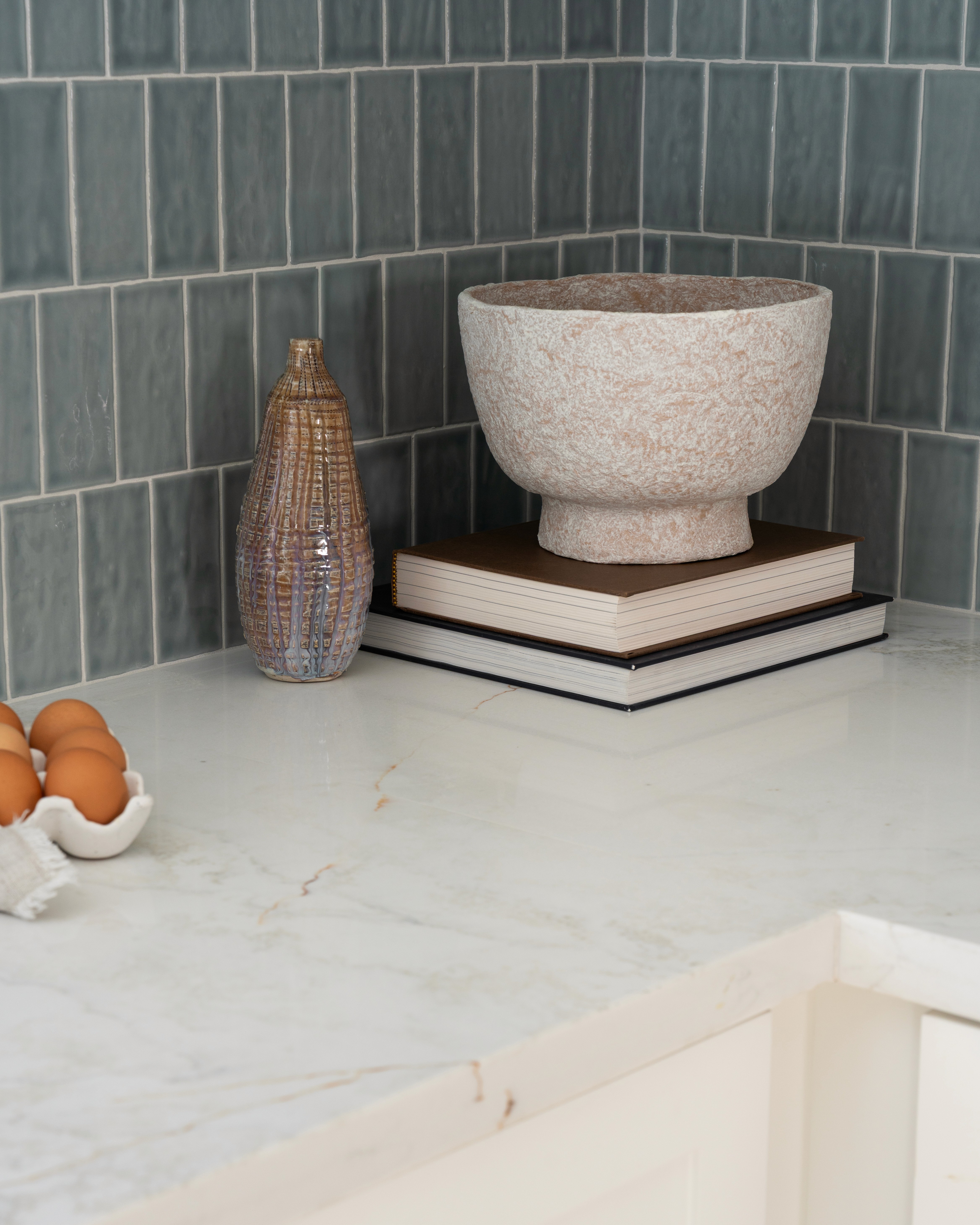 Kitchen counter with eggs and other decor