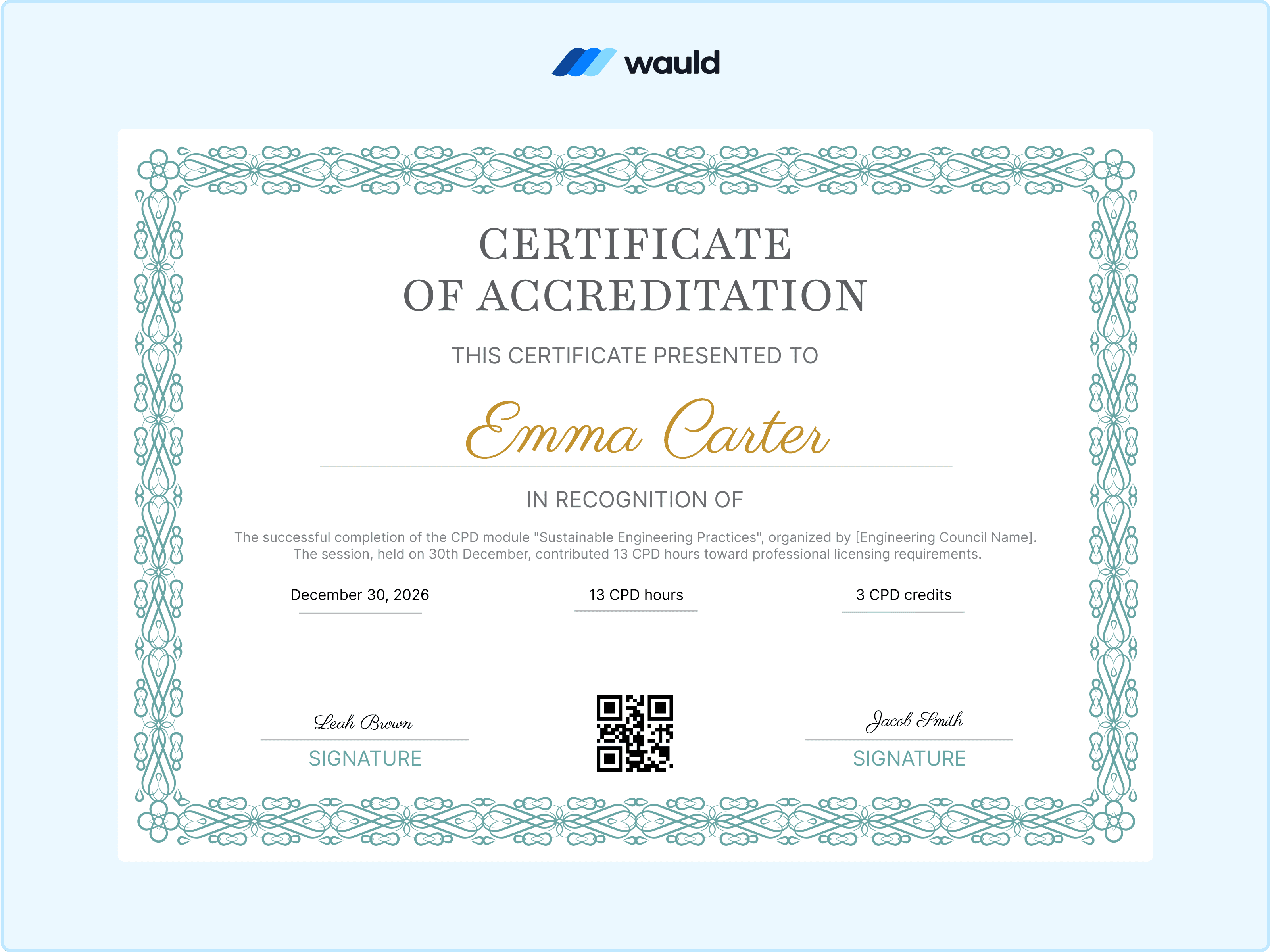 Wauld - Classic CPD certificate template