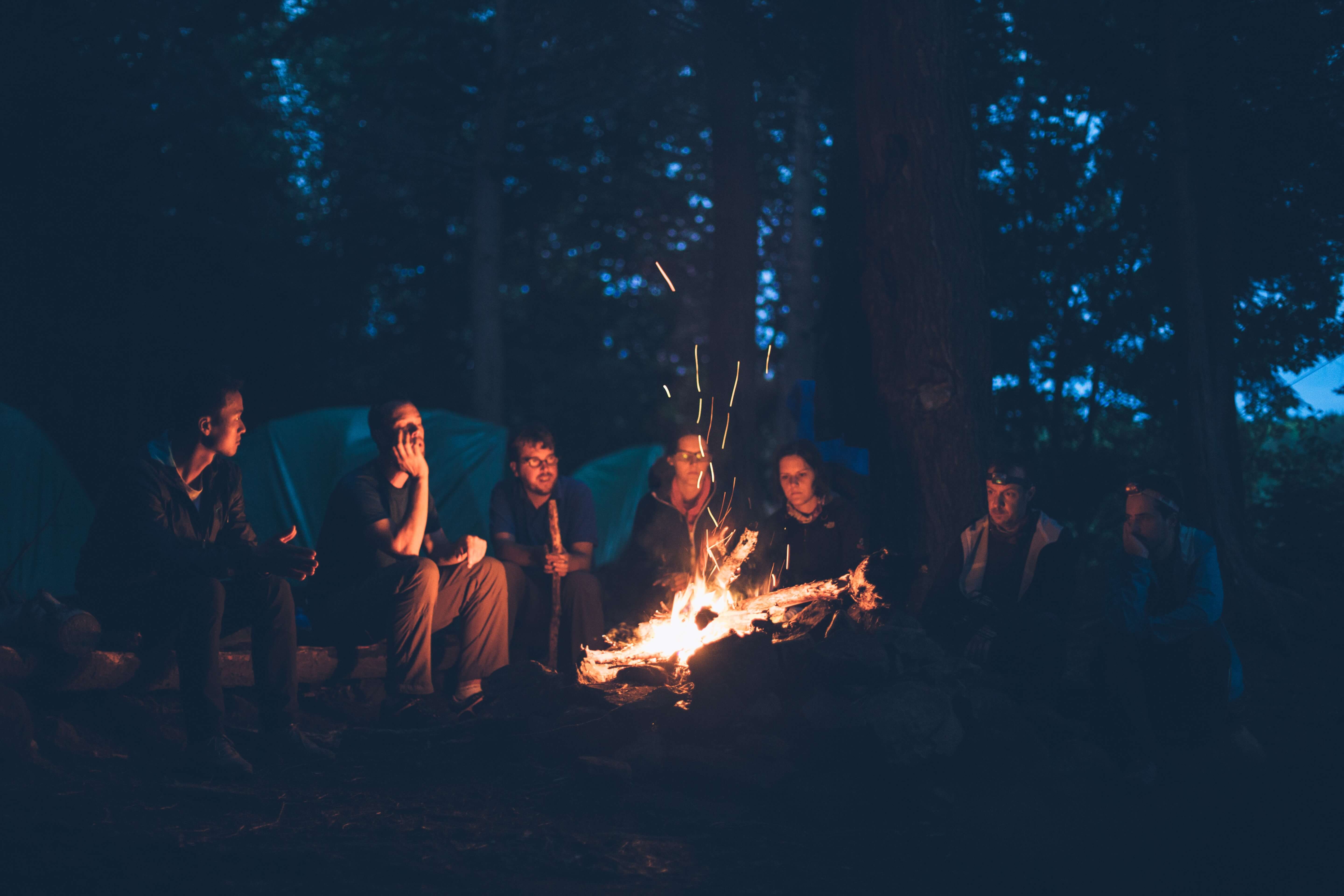 A bonfire in the night with friends