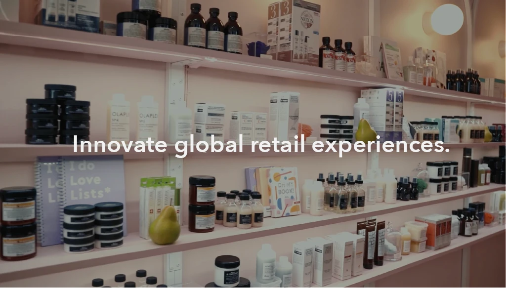 An image of pharmaseutical retail products with the text inlayed 'innovative global retail experiences'