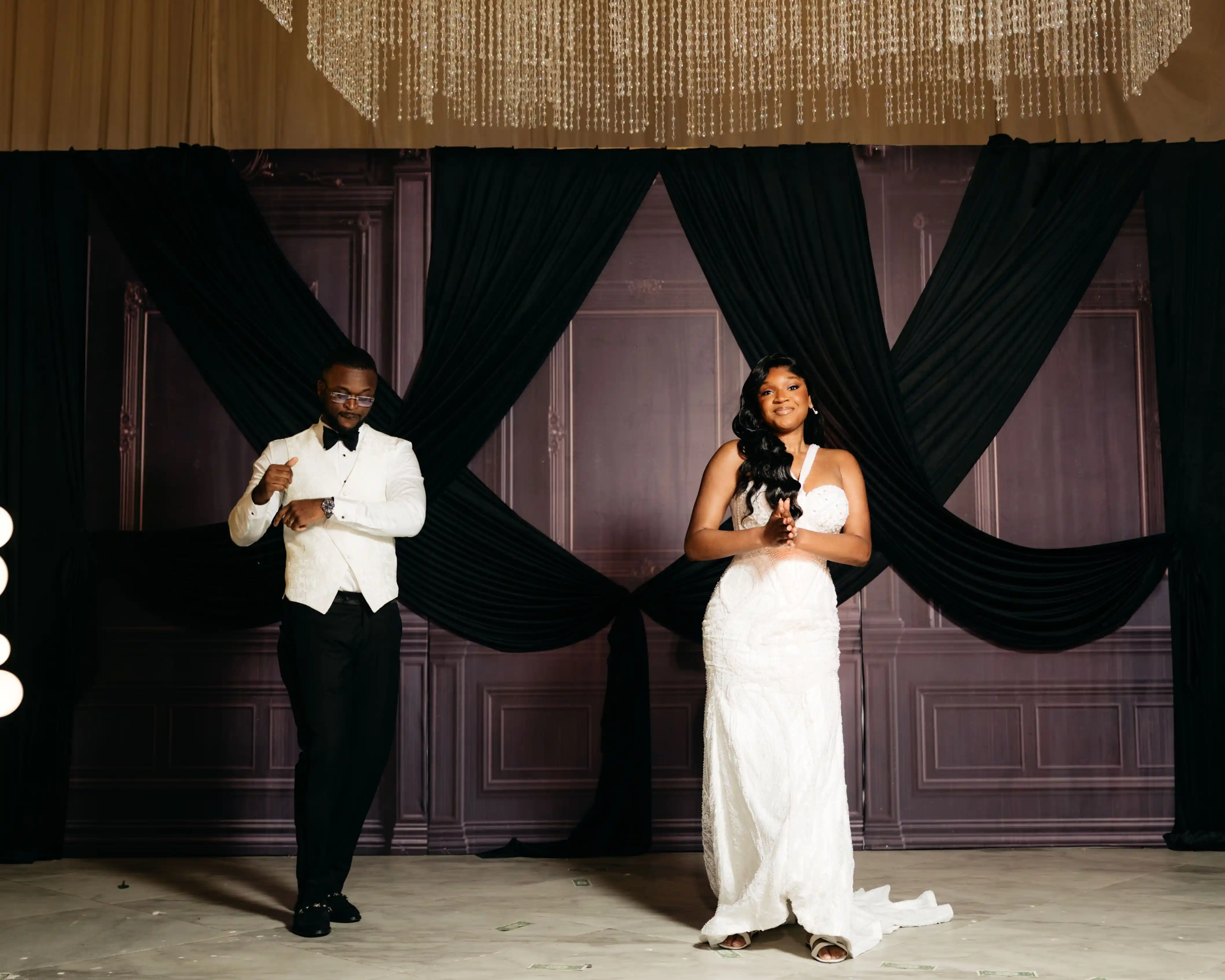 Bride and groom celebrating a luxury wedding coordinated by Victoria Brooks Events, a premium wedding planner in Nigeria.