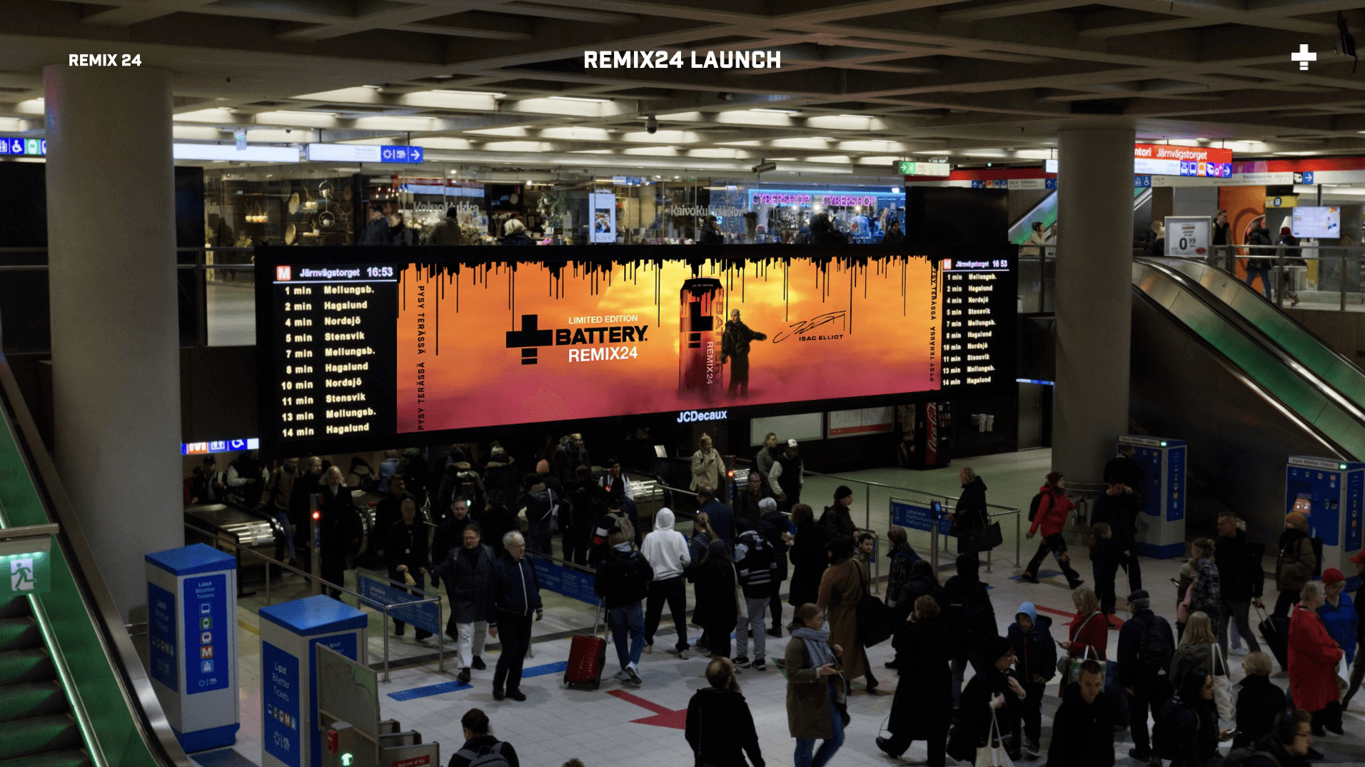 Battery remix 24 x isac elliot ad in helsinki railway station