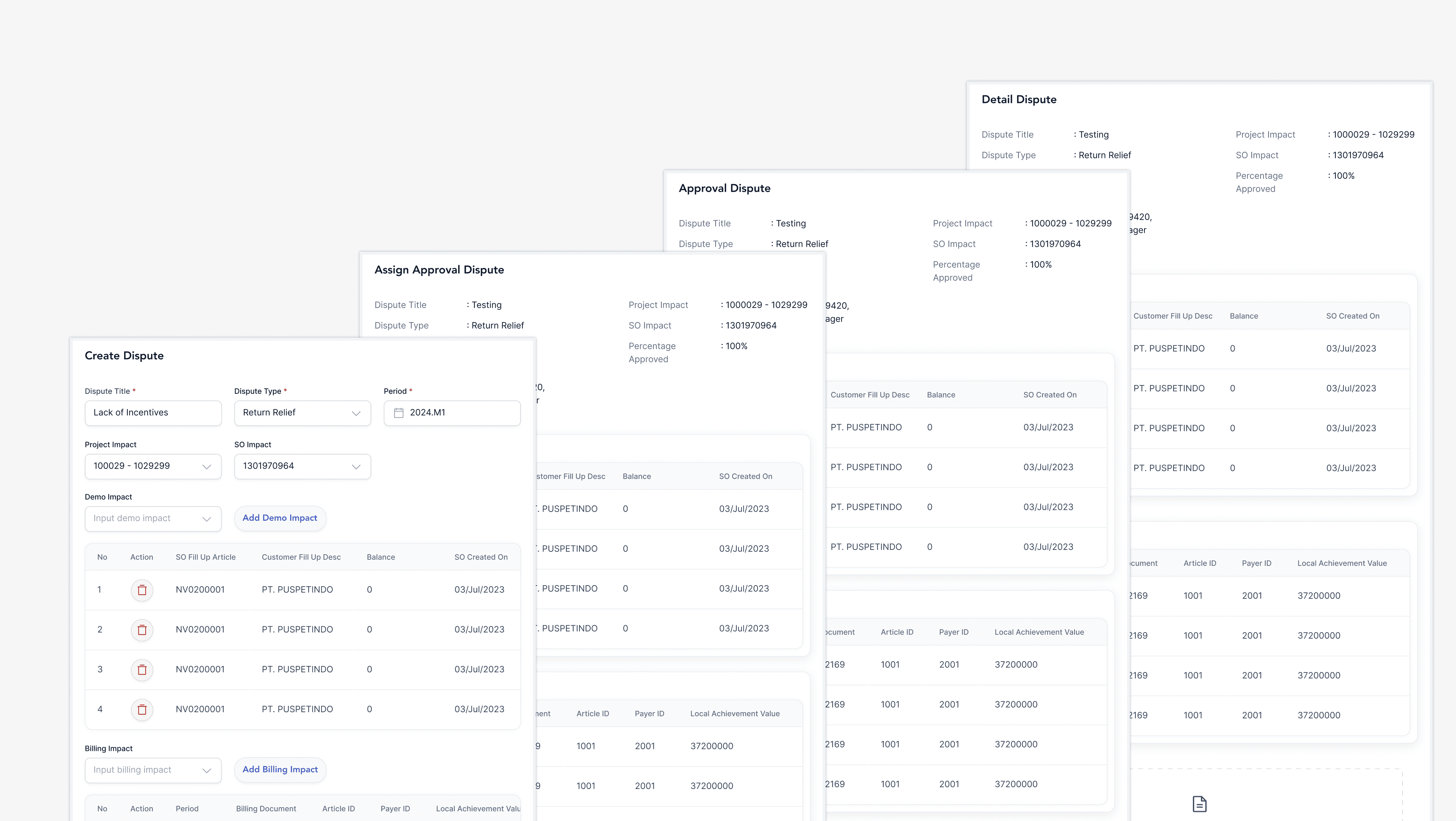 Setup, Approval and Dispute Detail