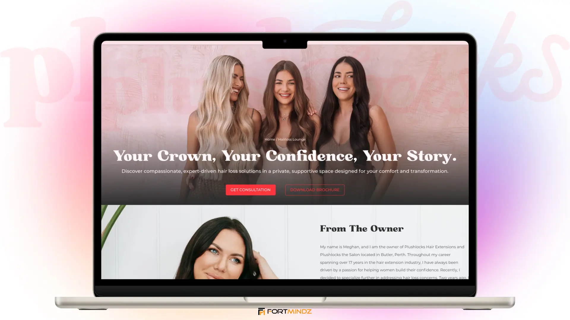 A woman with thick, voluminous hair showcasing premium Plushlocks hair extensions, Australia's leading provider of hair loss solutions.