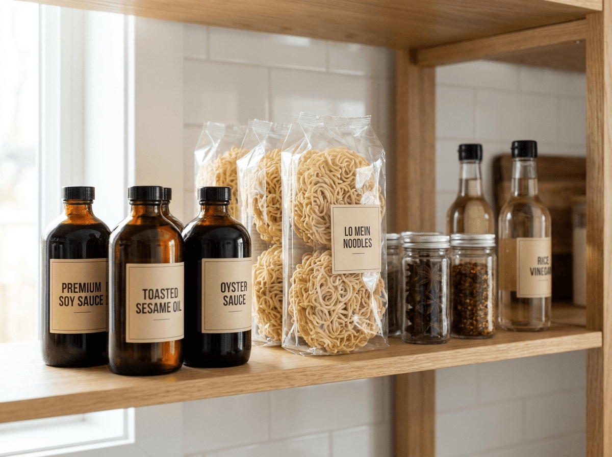 Pantry staples for an authentic chicken lo mein recipe