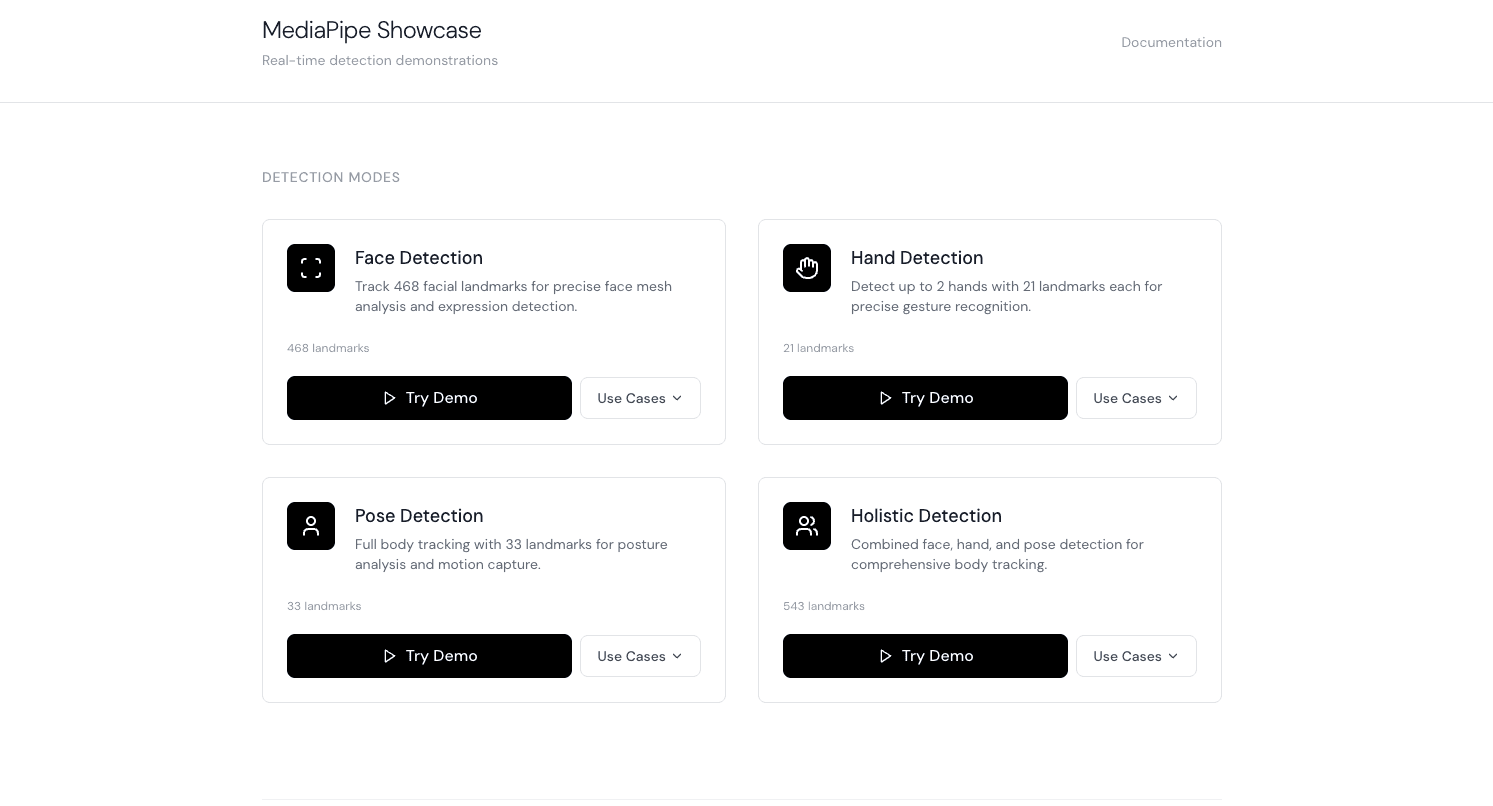 MediaPipe showcase screenshot.