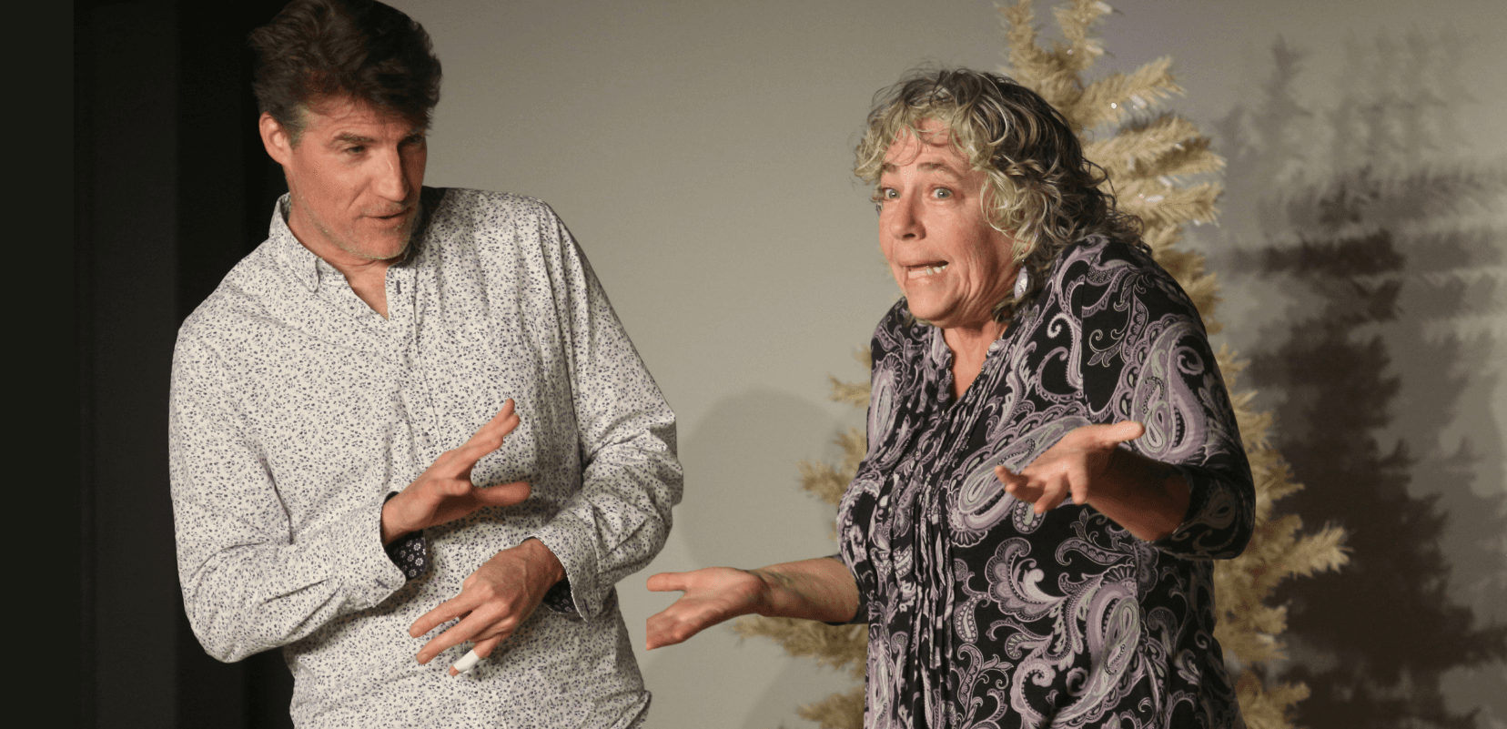 Comedy duo improvising scenes and entertaining the crowd at Black Sheep Comedy, NC.