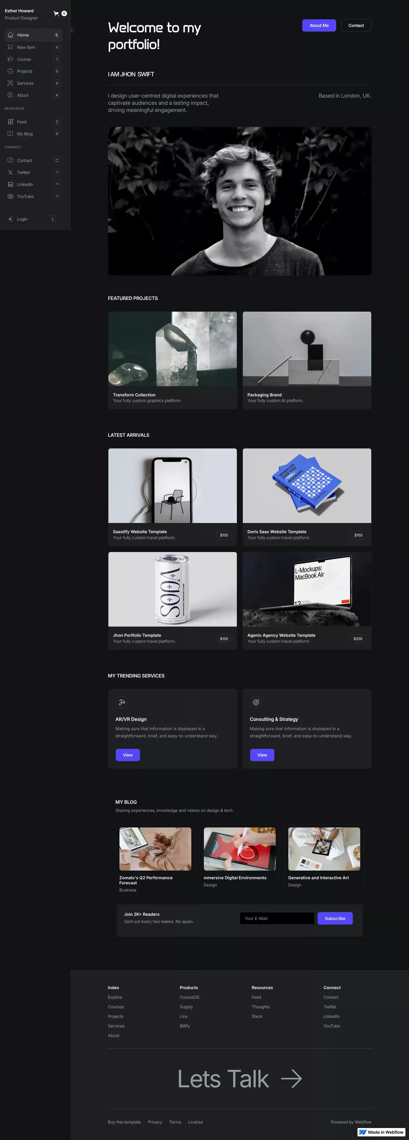 Cardfolio - Webflow Ecommerce website te portfolio page screenshot showcasing Design and Tech design
