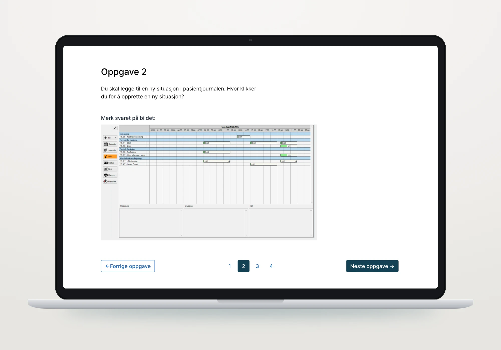The early assessment task, tested for how employees read the questions. Prototype artefact · Norwegian