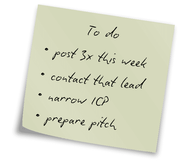 a sticky note with a to-do list with marketing type items