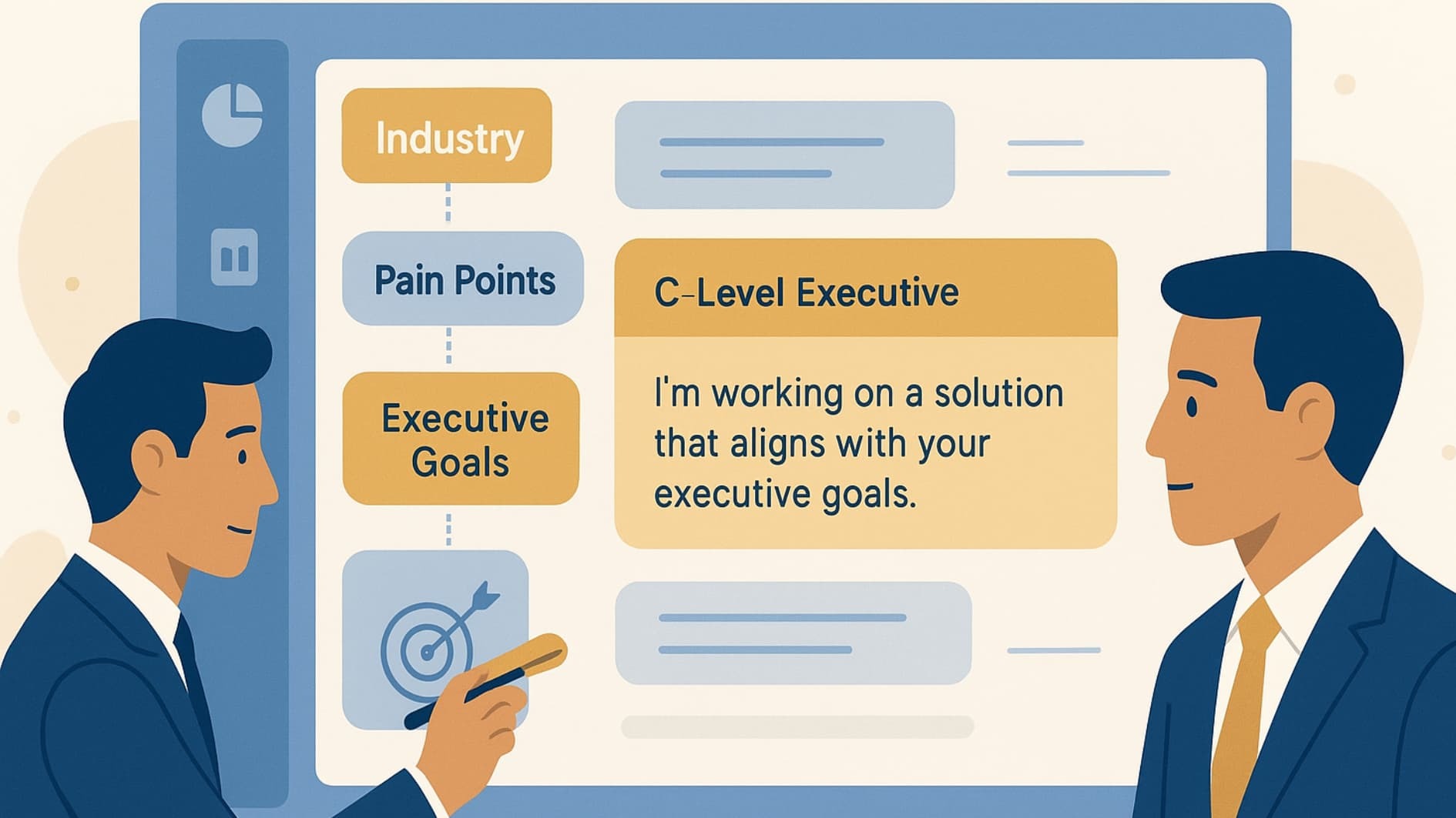 Personalized messaging and follow-up illustration for effective B2B pipeline development for C-level executives.