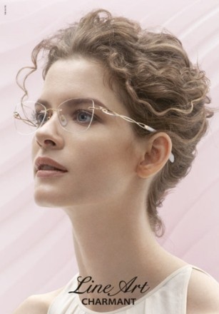 female model wearing salvatore charmant line art frame