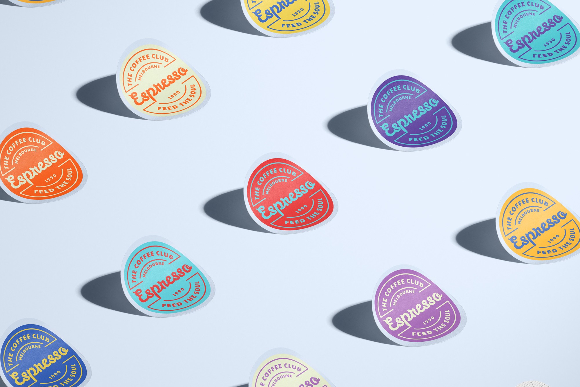 Coffee Club Espresso stickers in various colors.