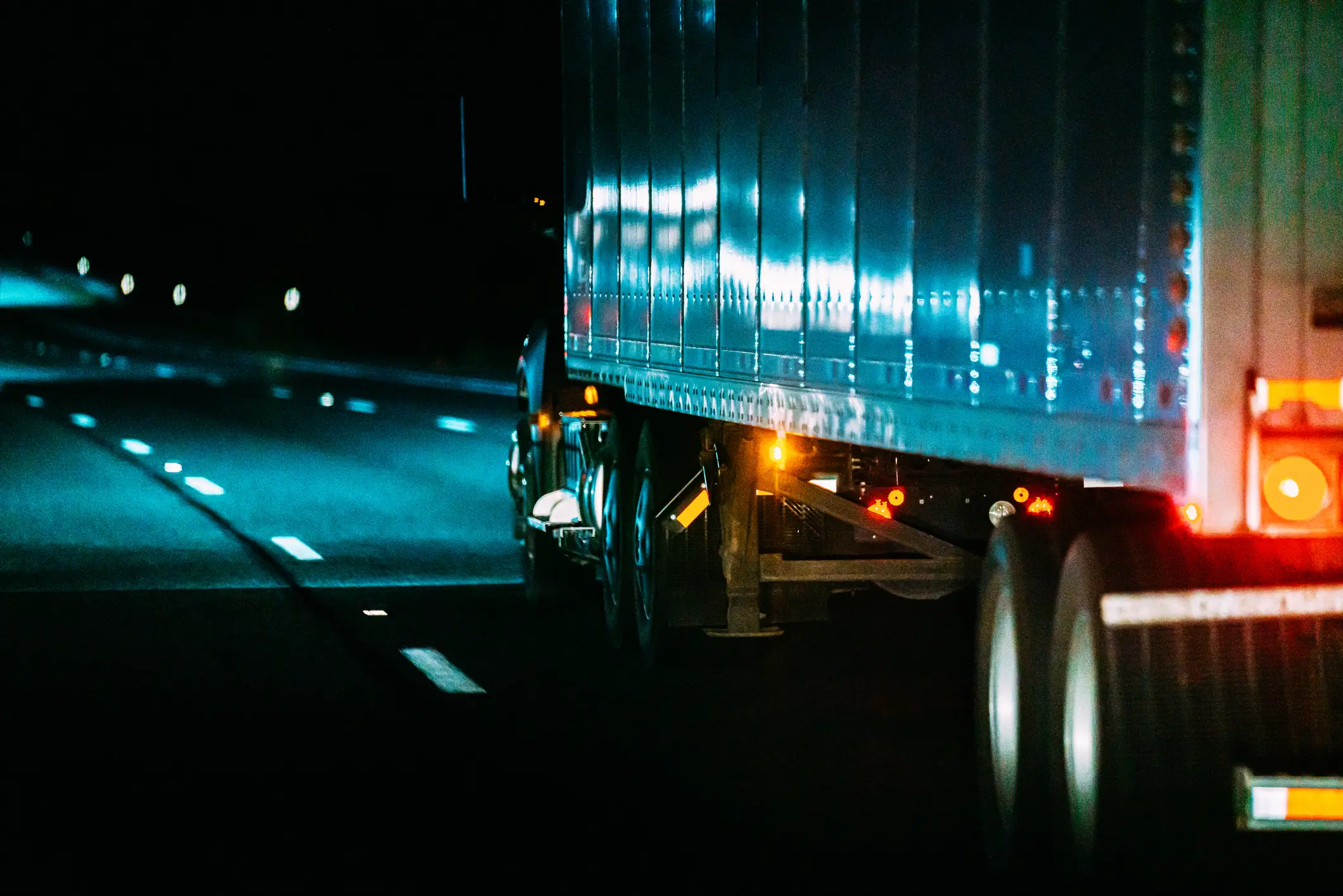 Bright side lights on a truck at night