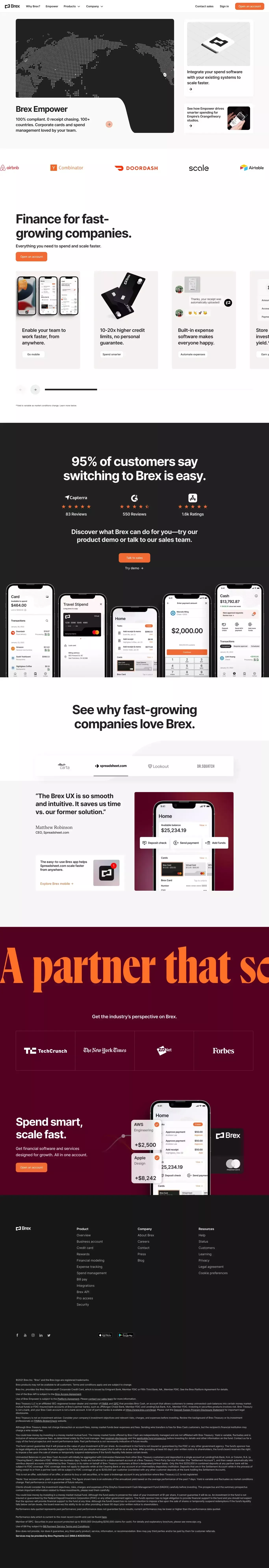Finance for fast-growing companies landing page screenshot showcasing Tech and Finance design