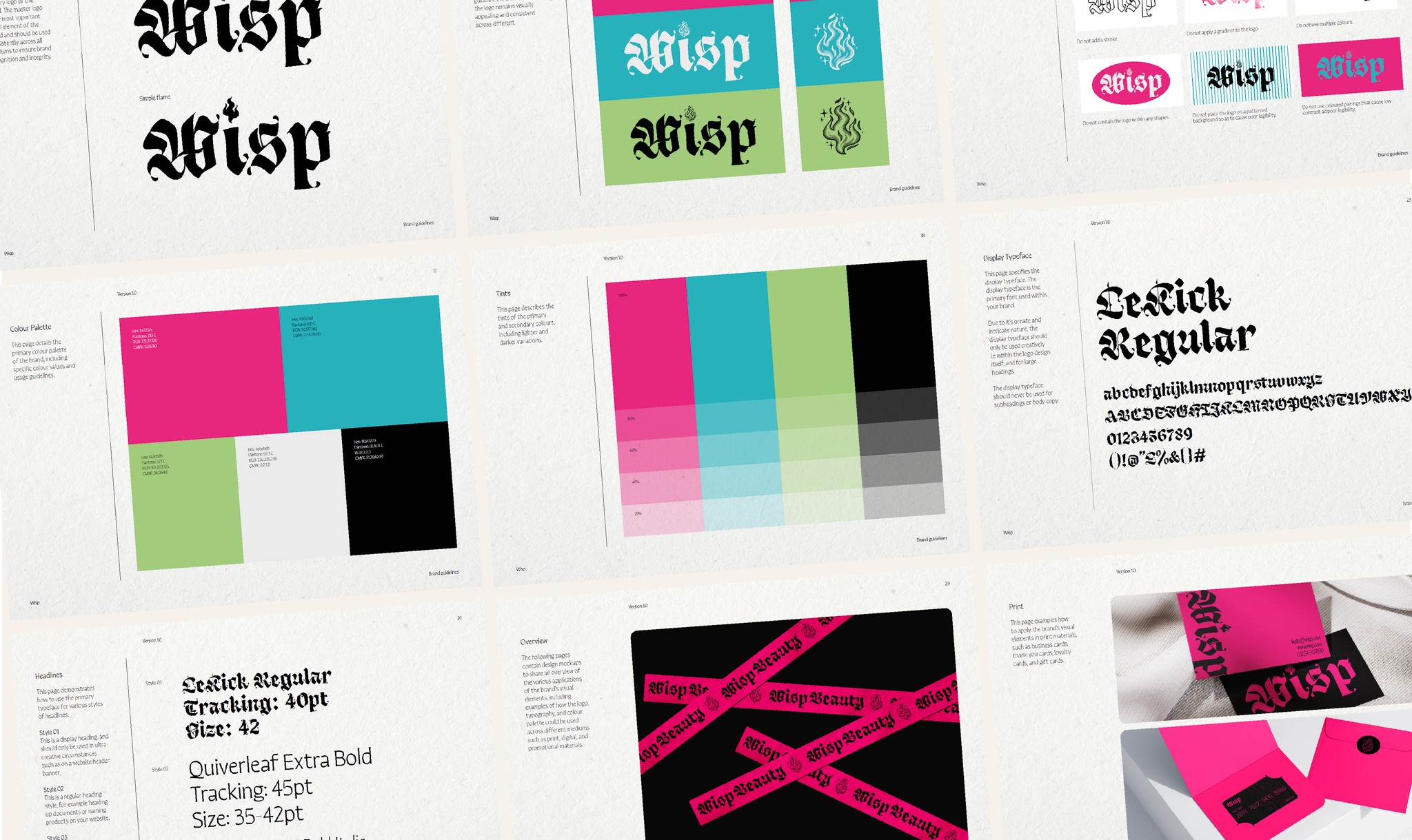 Pages from brand guidelines for a beauty and wellness company