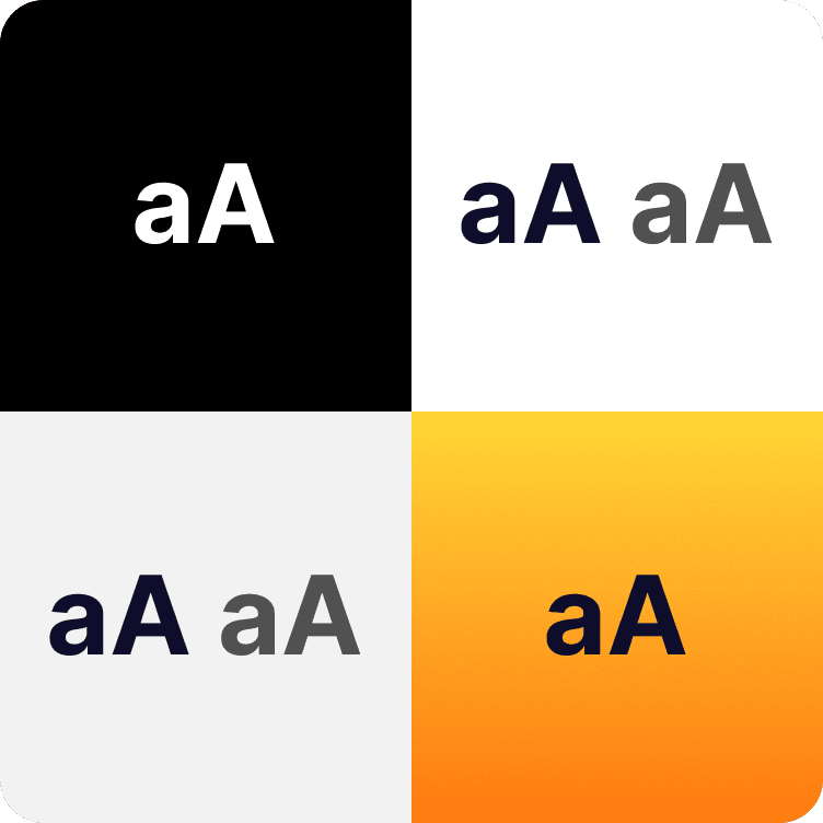 4 squares each showing what text colour is acceptable on the different background options