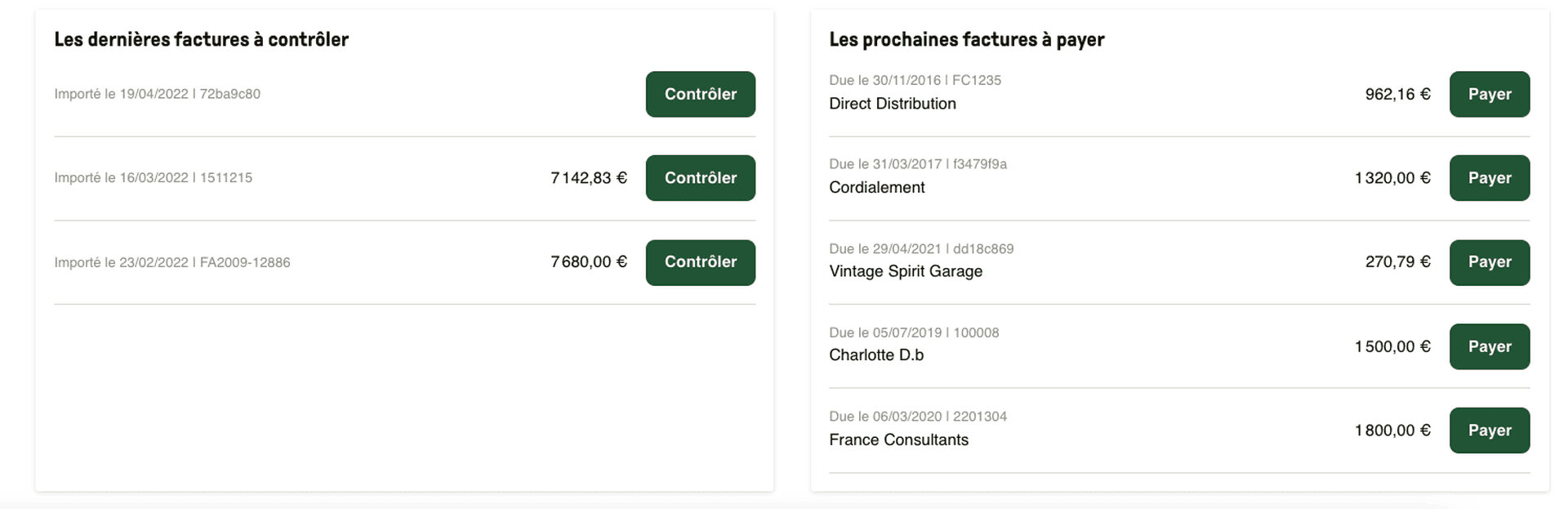 Factures à contrôler / payer