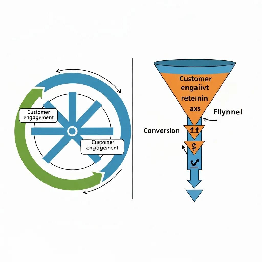 Side‑by‑side comparison of flywheel and funnel models for marketing strategies