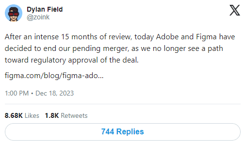 on monday of this week, news broke that figma and adobe, two design and creative software giants, were discontinuing their merger plans