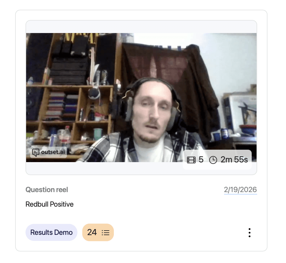 Card showing a video highlight reel with interview clips and research results summary