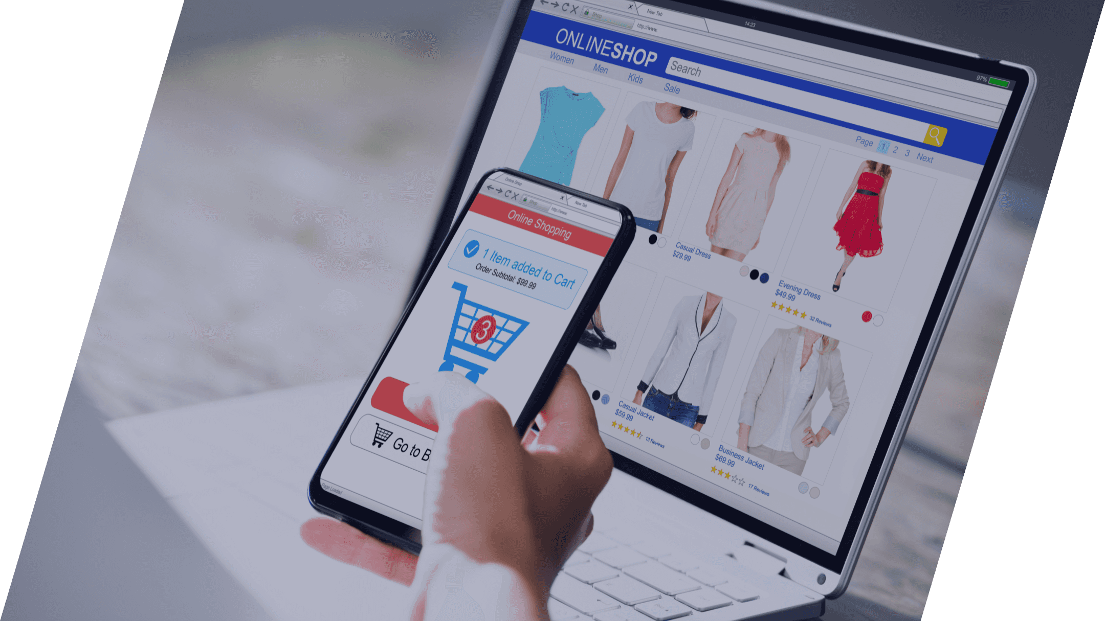 Интернет магазин на экране компьютера