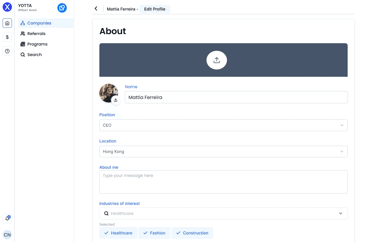 An image of the edit user profile page I designed.