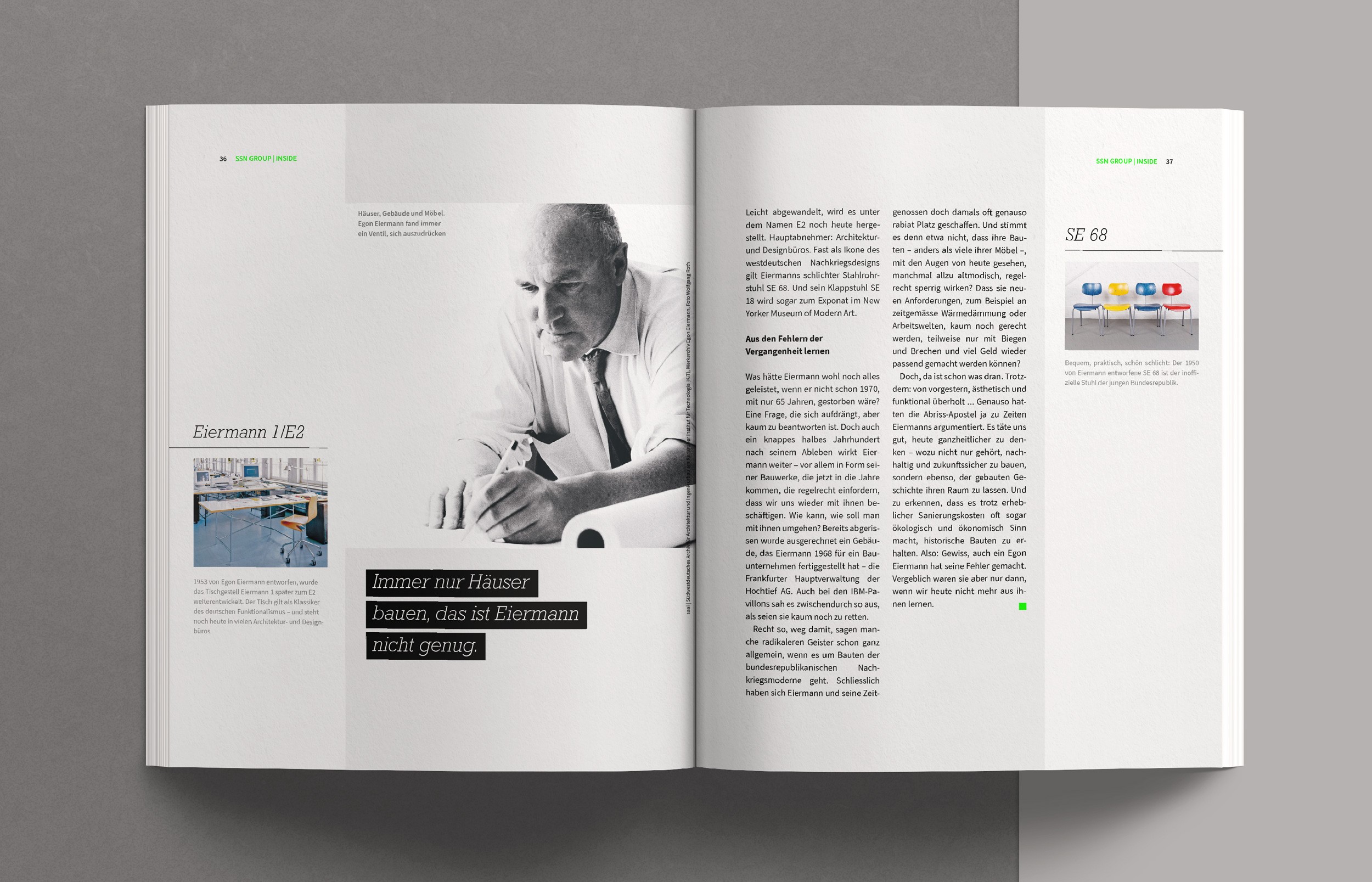Editorial Design für das Magazin INSIDE – präzise Raster, klare Bildsprache und typografische Balance