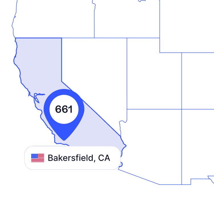 US map of 661 area code phone numbers and its coverage region