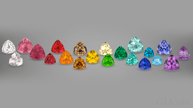 A variety of Trillion cut triangular lab-grown diamond.