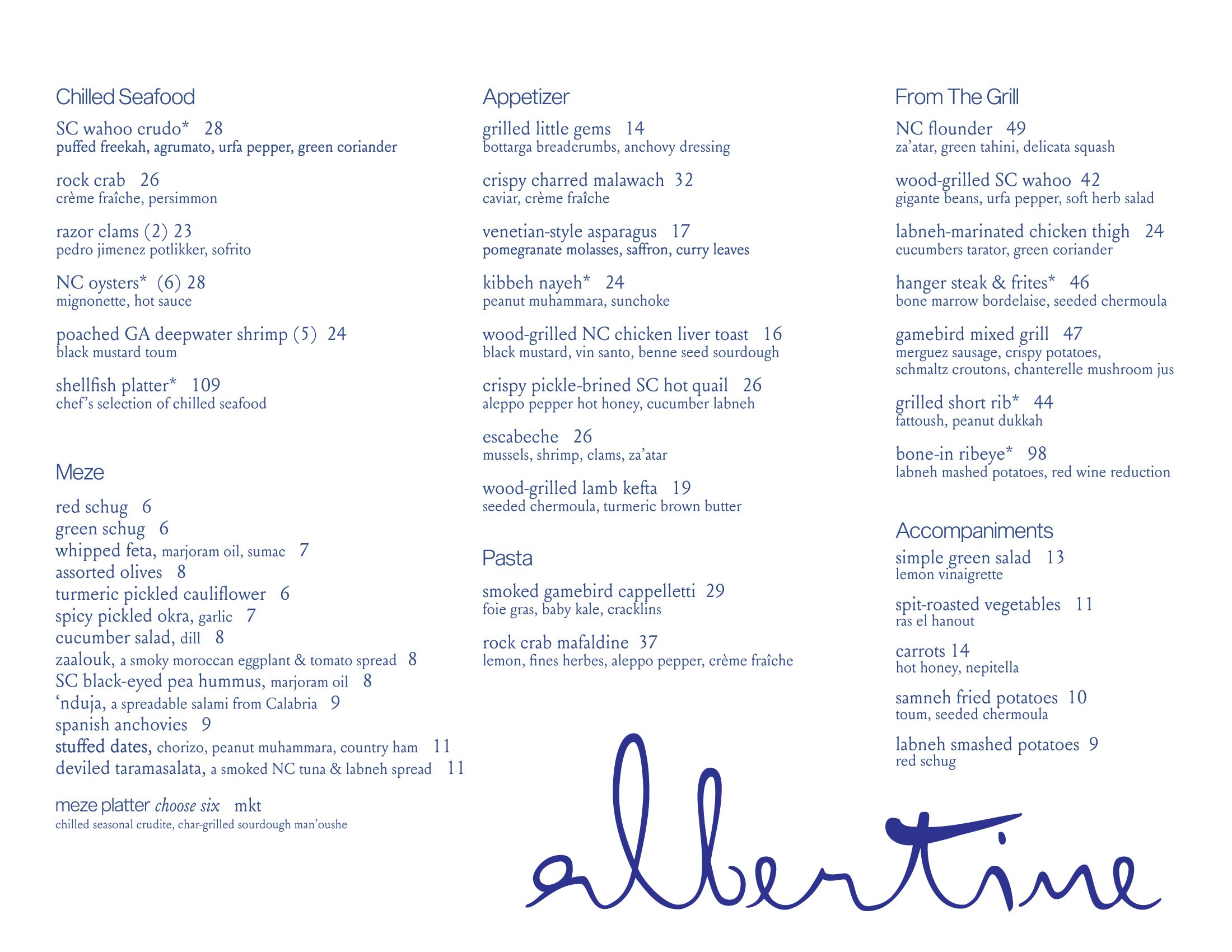 view albertine menu charlotte nc