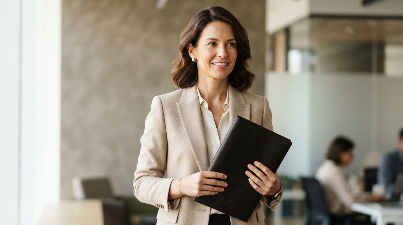 Professional person holding a business document folder